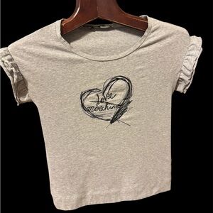 Moschino Light Gray Short Sleeve Tee with Black Heart Logo size 4
